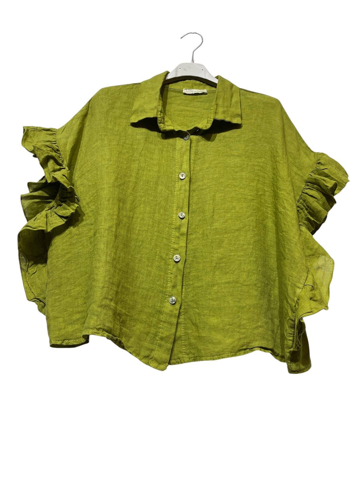 LINEN SHIRT WITH SIDE RUFFLES