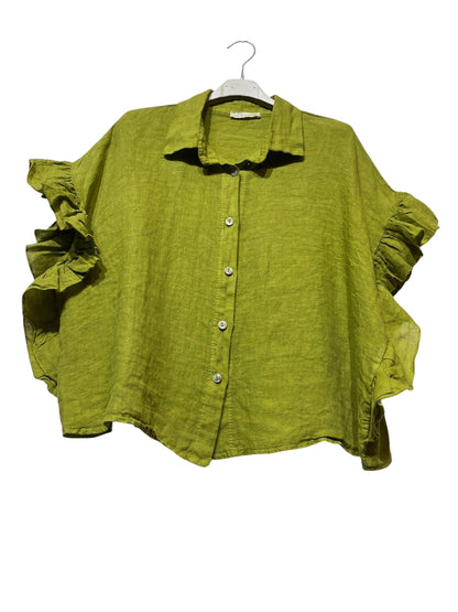 LINEN SHIRT WITH SIDE RUFFLES