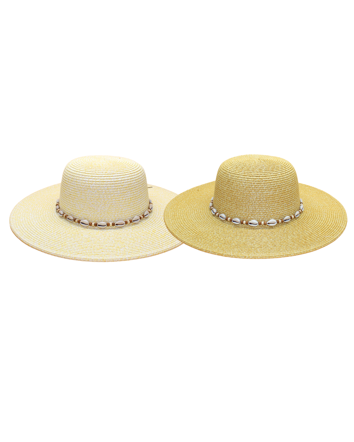 Women's Wide Brim Straw Floppy Hat w. Shells