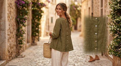 9925B REVERSIBLE VEST OR TOP, IN LINEN WITH BUTTONS