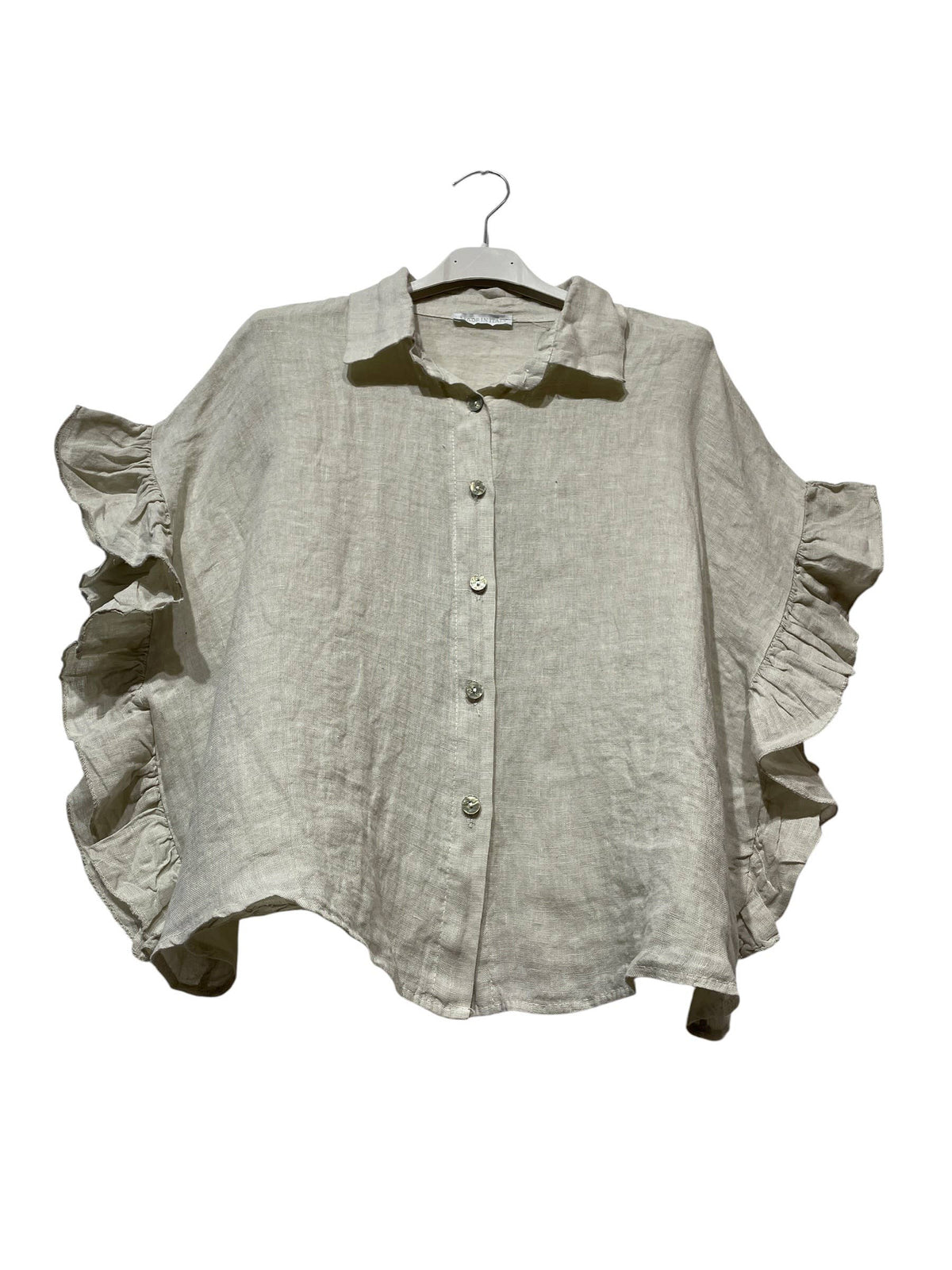 LINEN SHIRT WITH SIDE RUFFLES