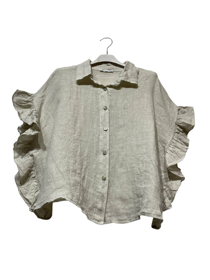 LINEN SHIRT WITH SIDE RUFFLES