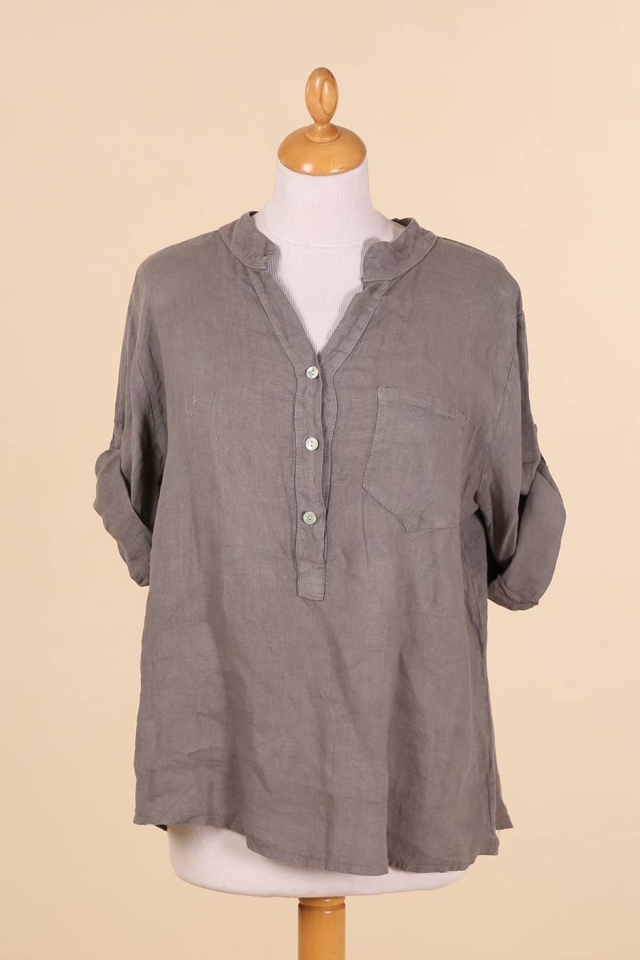 Casual blouse with linen pocket 610562 100% linen