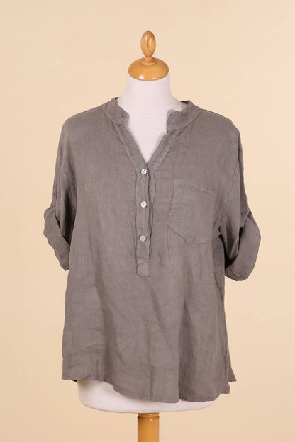 Casual blouse with linen pocket 610562 100% linen
