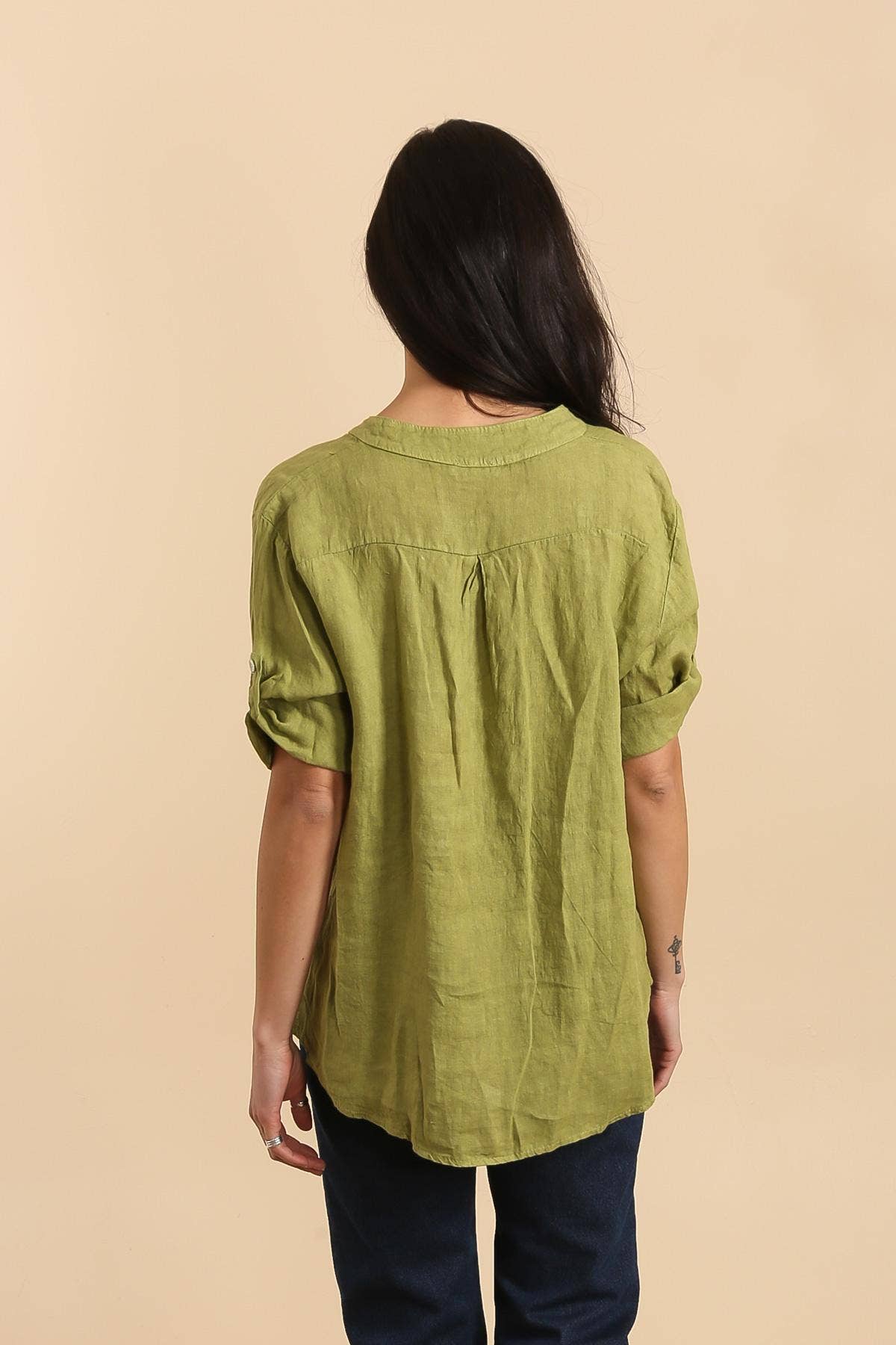 Casual blouse with linen pocket 610562 100% linen