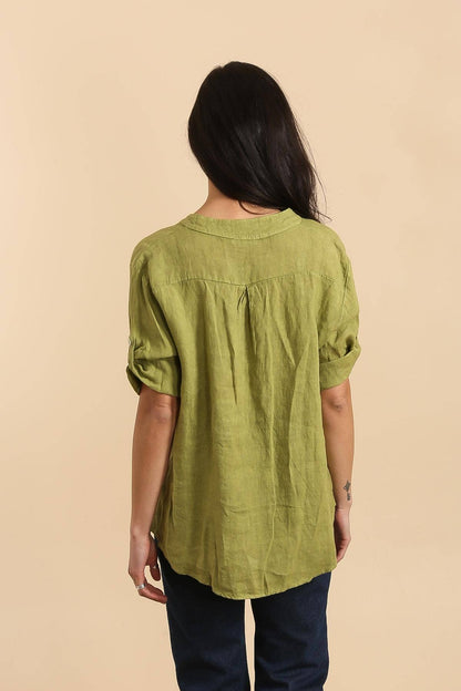 Casual blouse with linen pocket 610562 100% linen