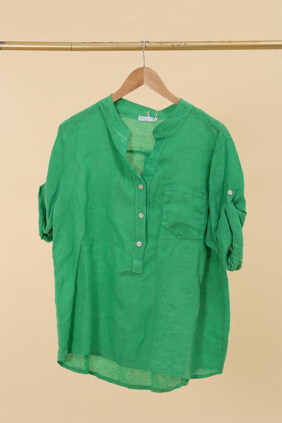 Casual blouse with linen pocket 610562 100% linen