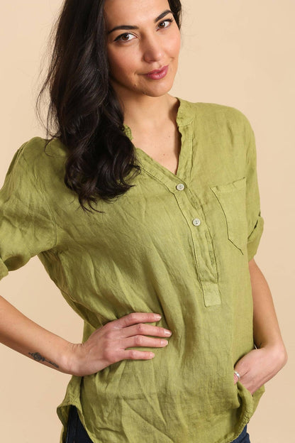 Casual blouse with linen pocket 610562 100% linen