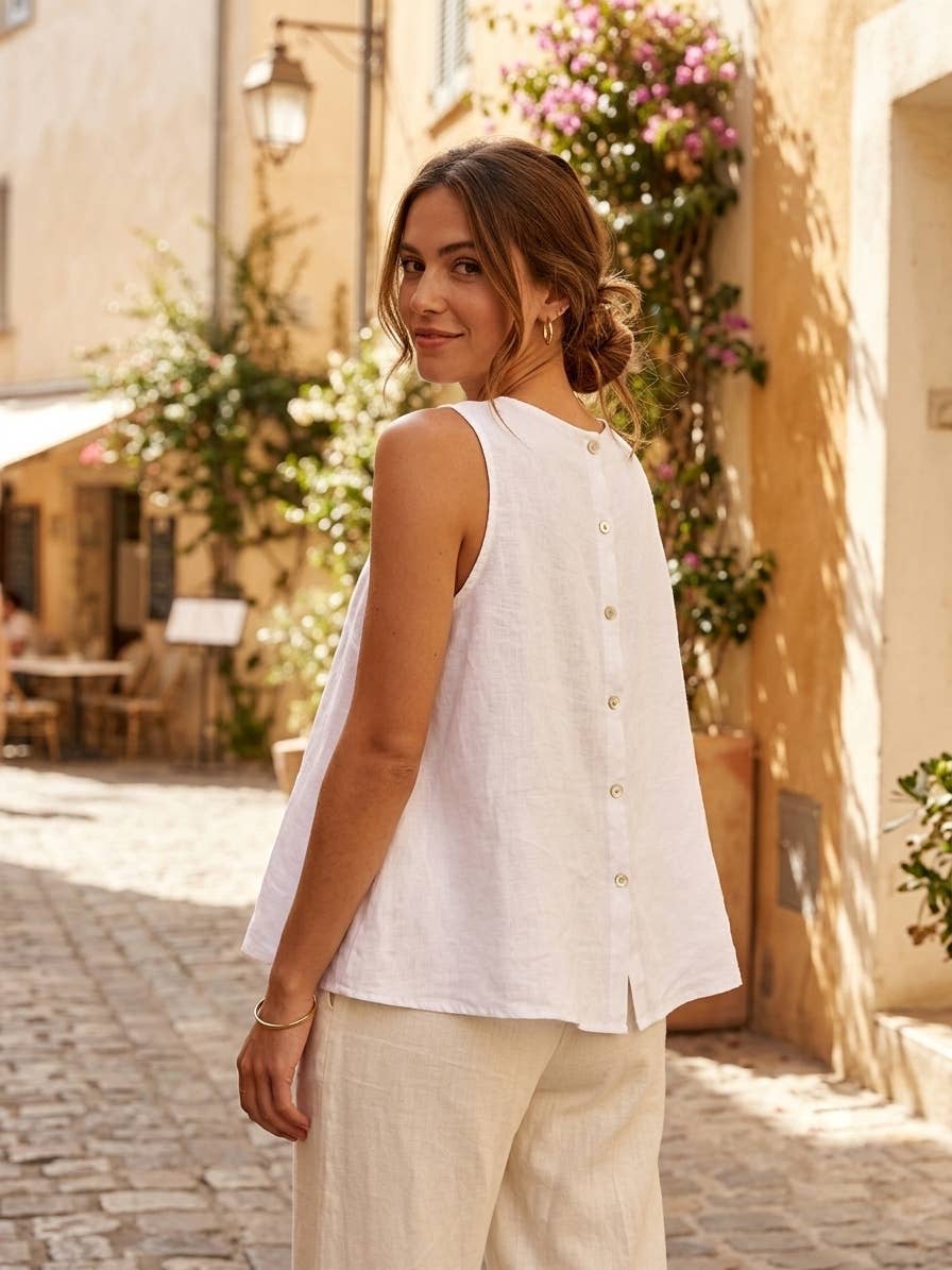 9925B REVERSIBLE VEST OR TOP, IN LINEN WITH BUTTONS