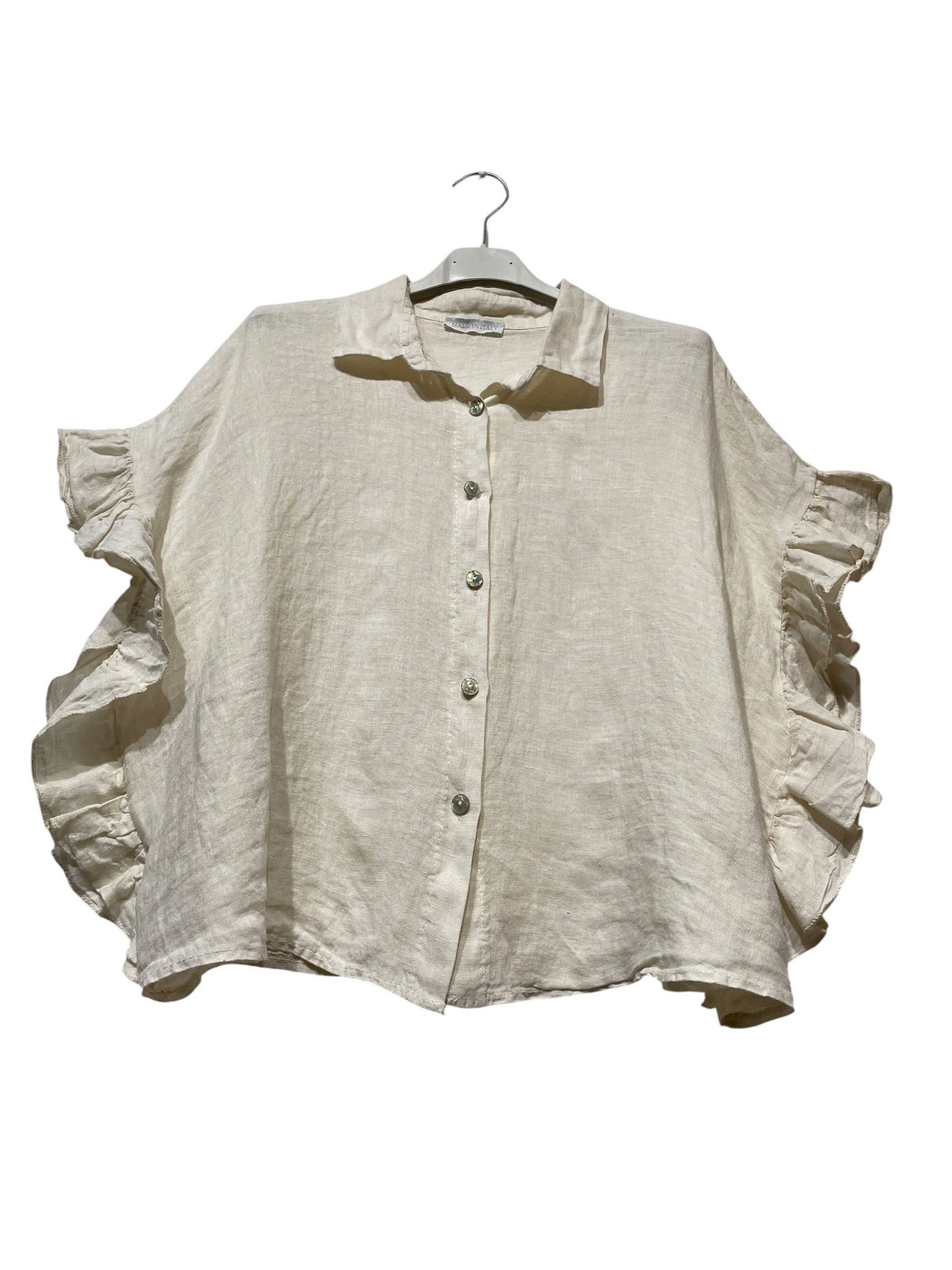 LINEN SHIRT WITH SIDE RUFFLES