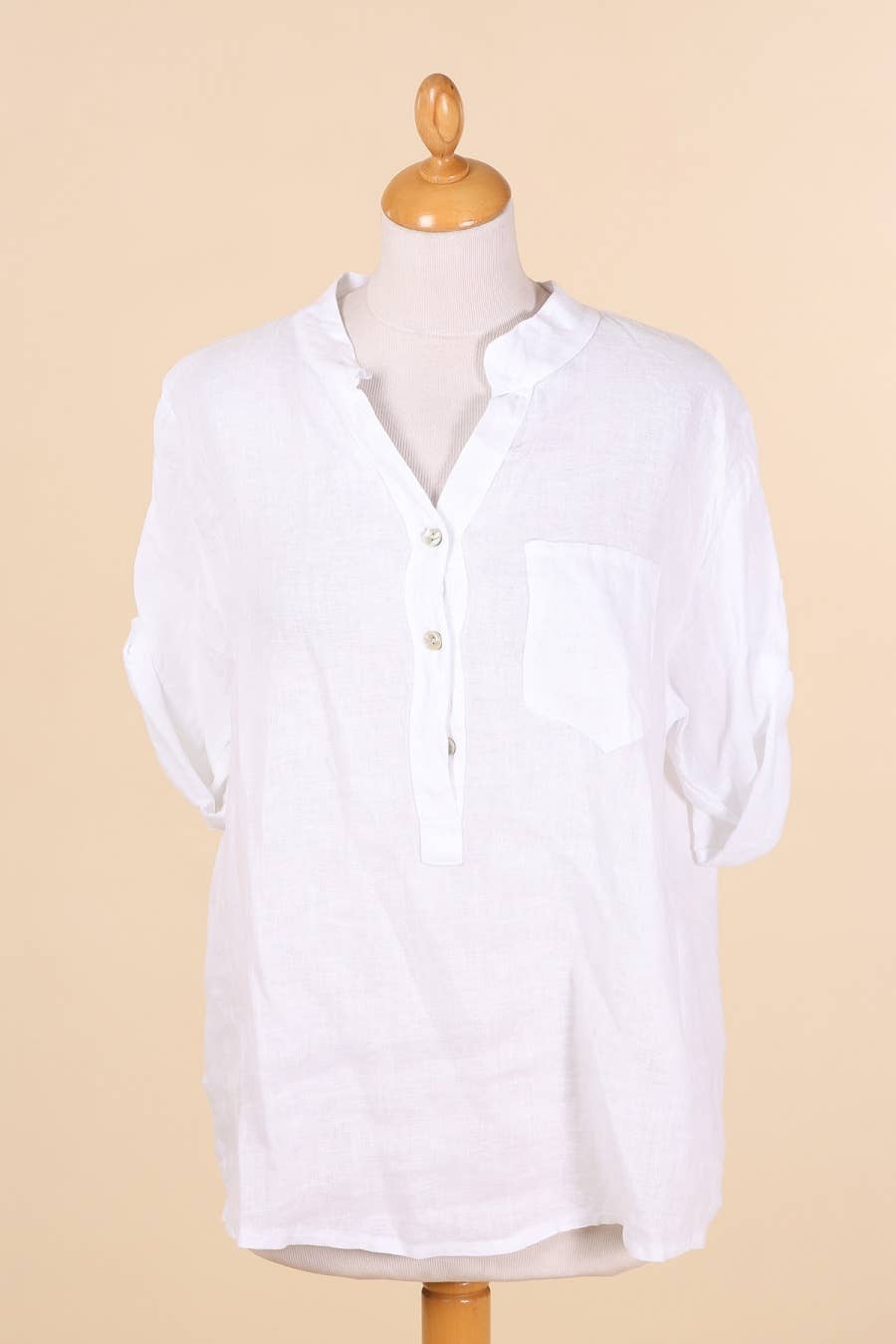 Casual blouse with linen pocket 610562 100% linen