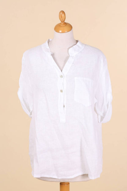 Casual blouse with linen pocket 610562 100% linen