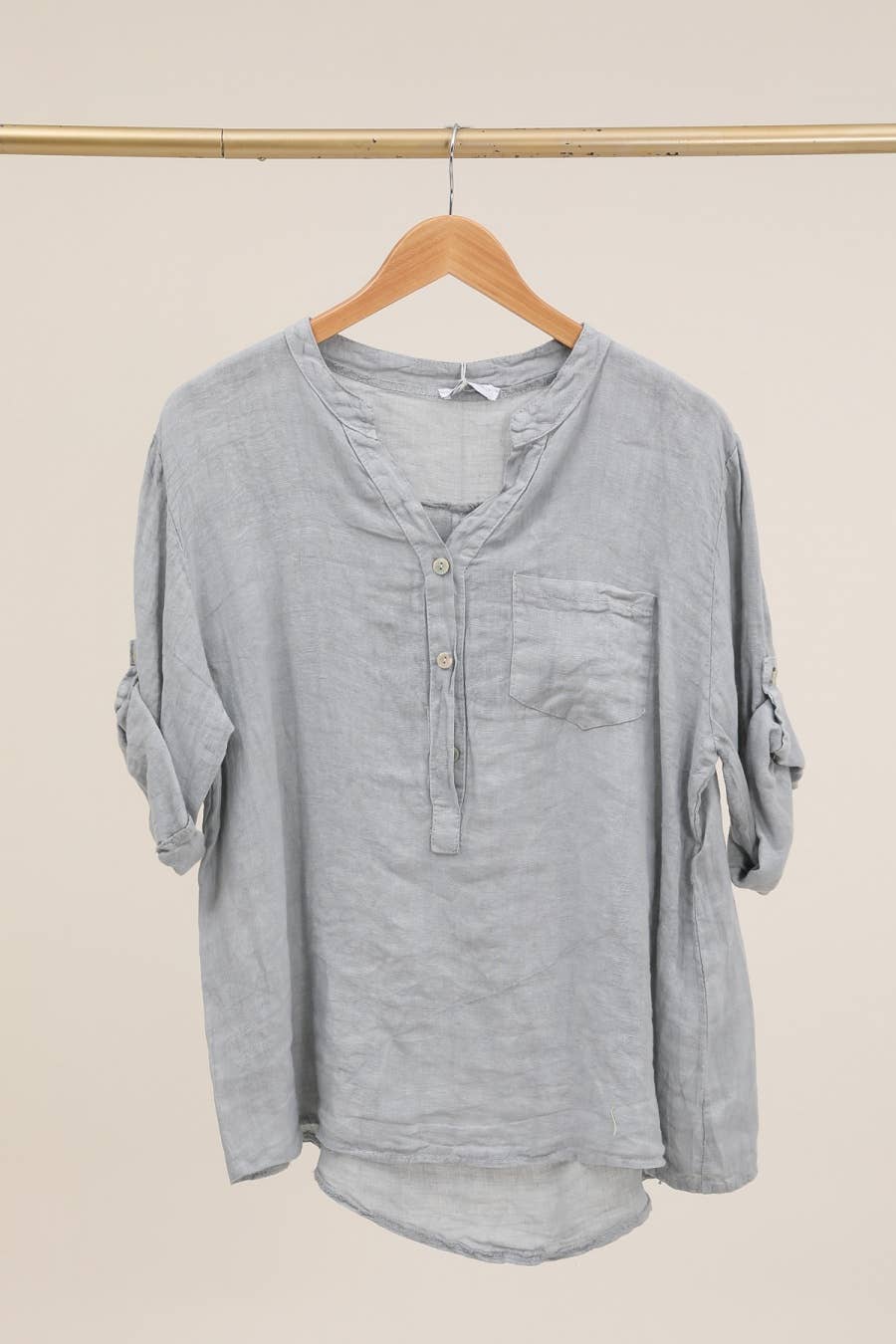Casual blouse with linen pocket 610562 100% linen