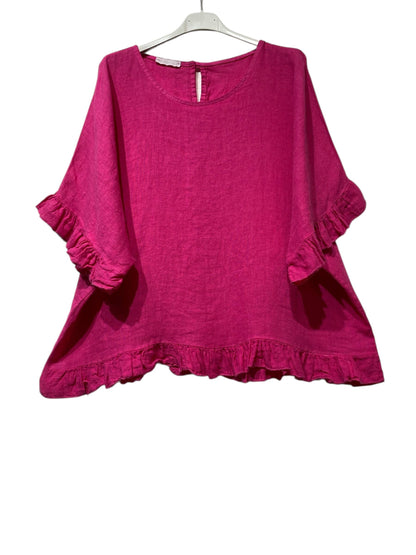 04701 BLOUSE 100% LINEN: Red