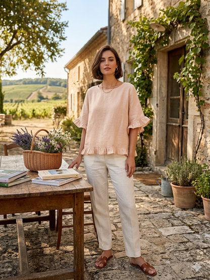 04701 BLOUSE 100% LINEN: ROSE BONBON