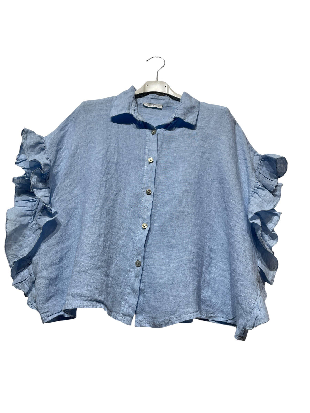 LINEN SHIRT WITH SIDE RUFFLES