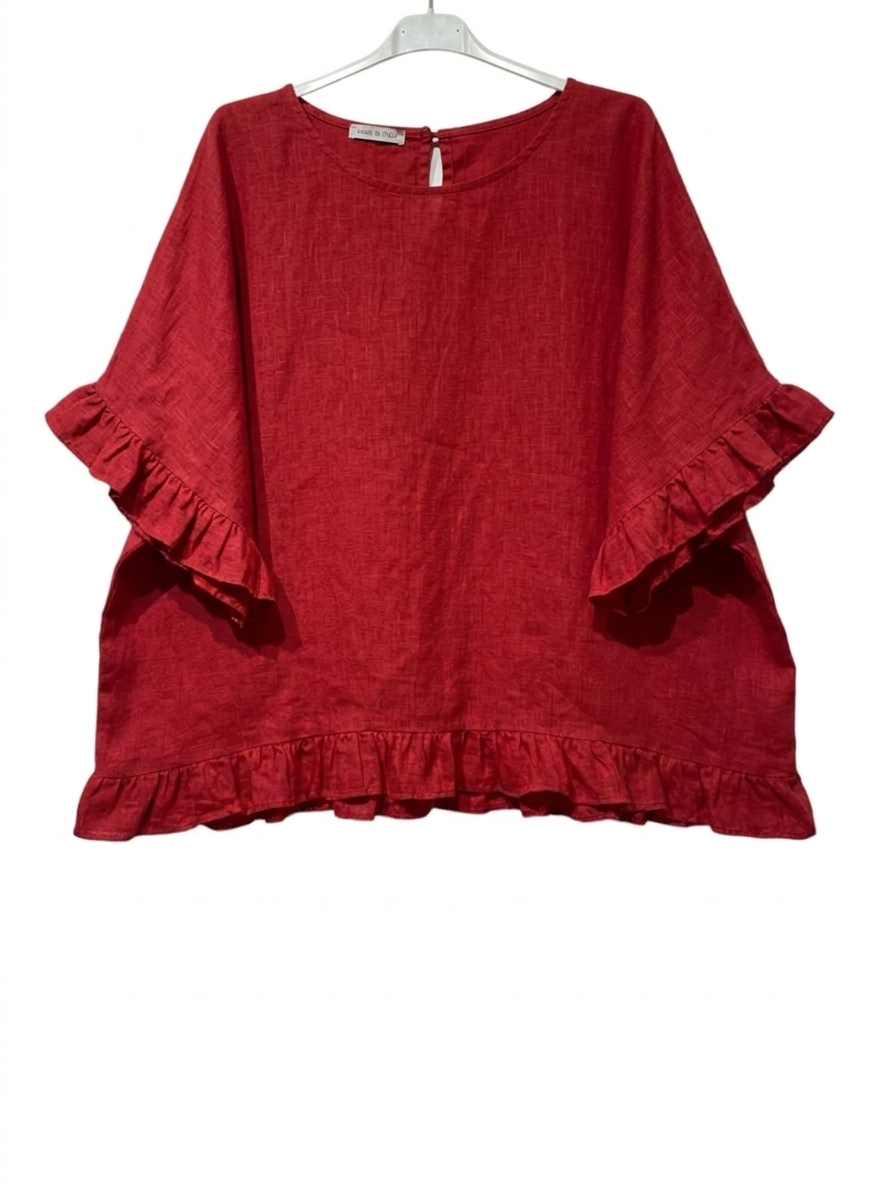 04701 BLOUSE 100% LINEN: ROSE BONBON