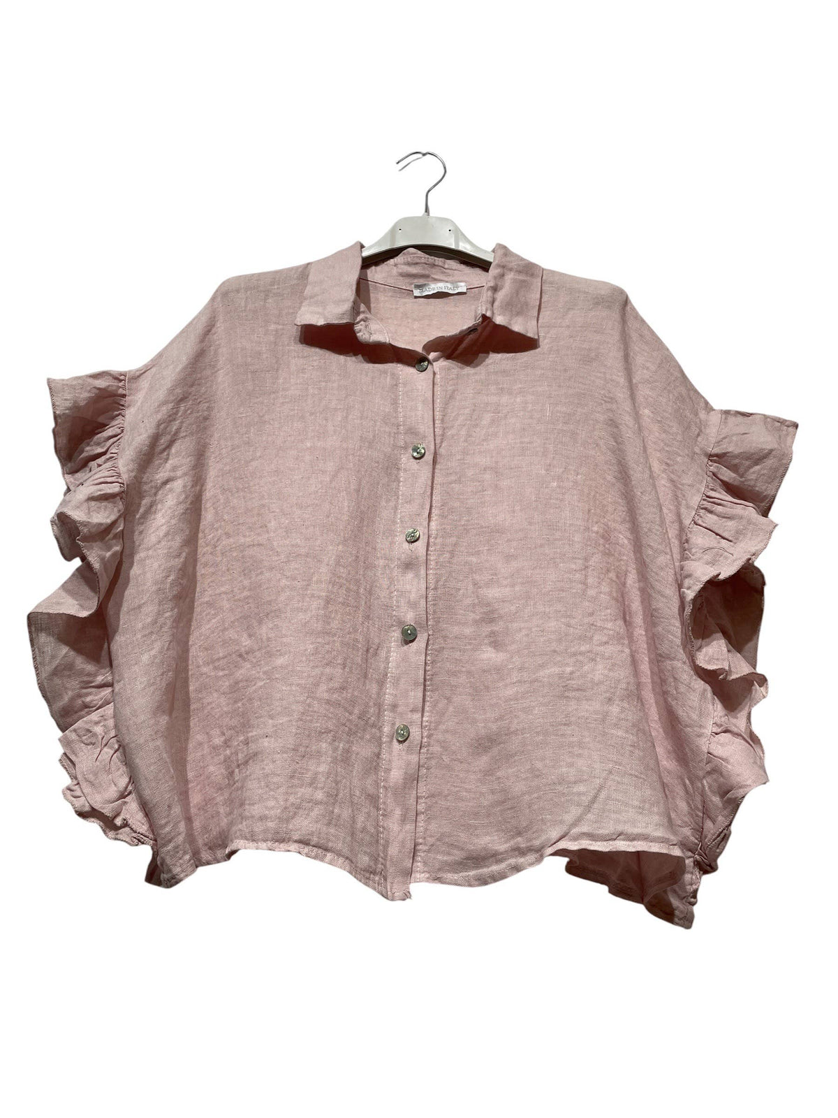 LINEN SHIRT WITH SIDE RUFFLES