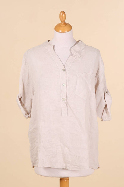 Casual blouse with linen pocket 610562 100% linen