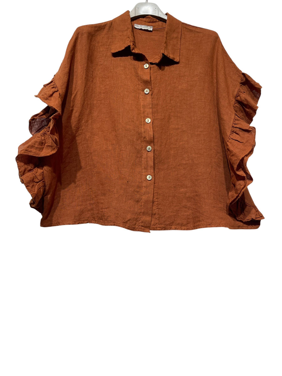 LINEN SHIRT WITH SIDE RUFFLES