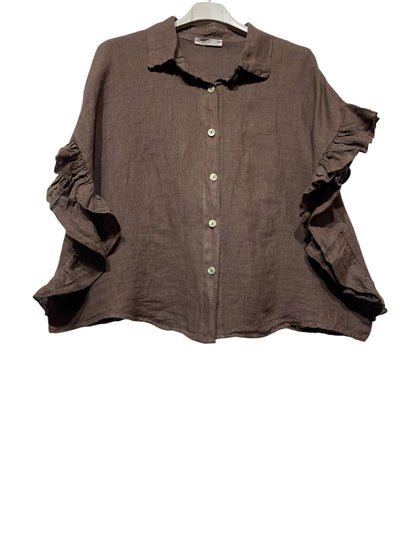 LINEN SHIRT WITH SIDE RUFFLES