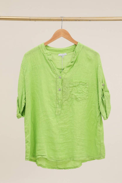 Casual blouse with linen pocket 610562 100% linen
