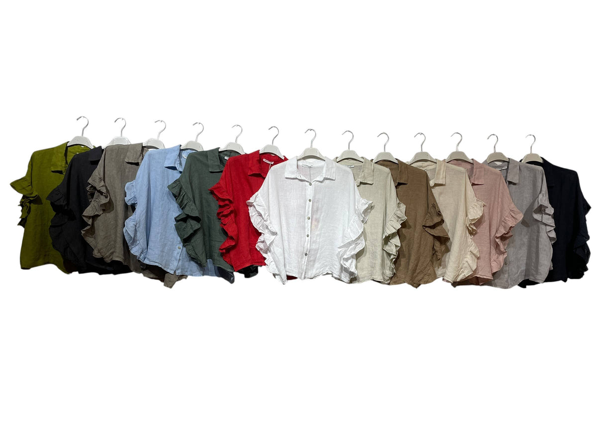 LINEN SHIRT WITH SIDE RUFFLES