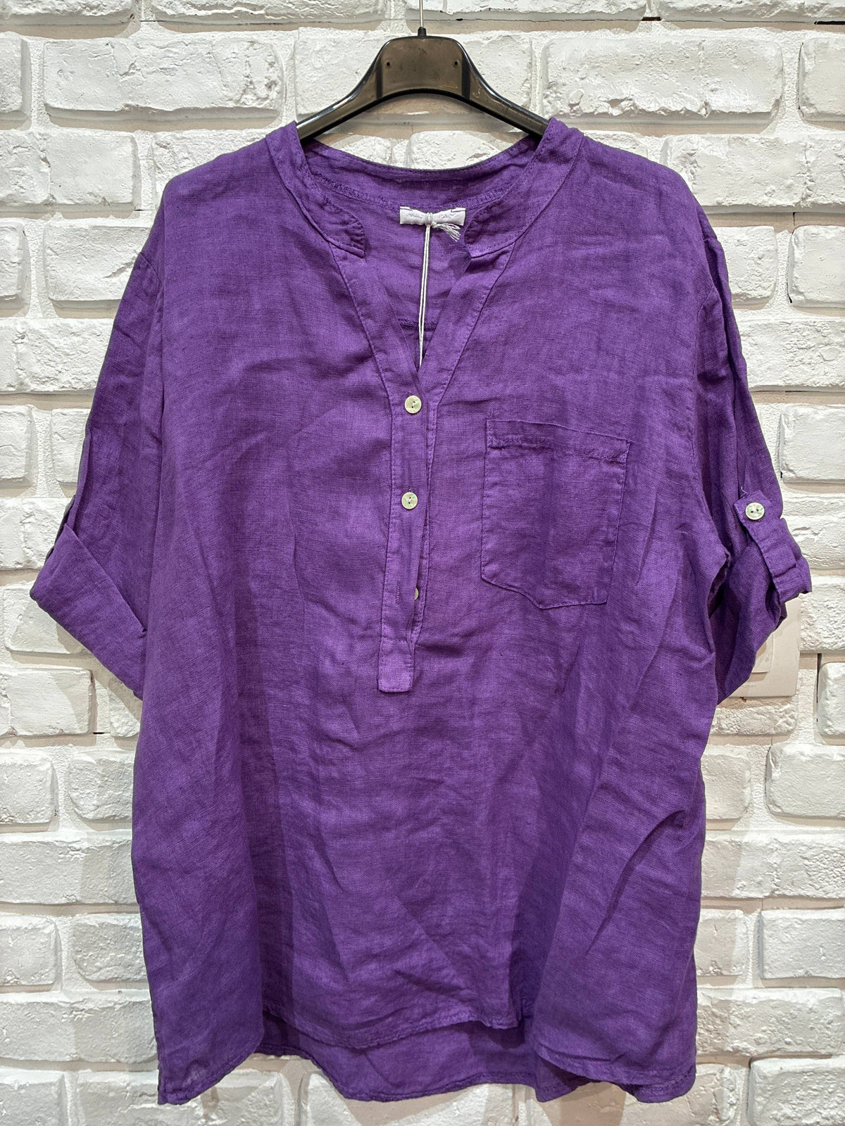 Casual blouse with linen pocket 610562 100% linen