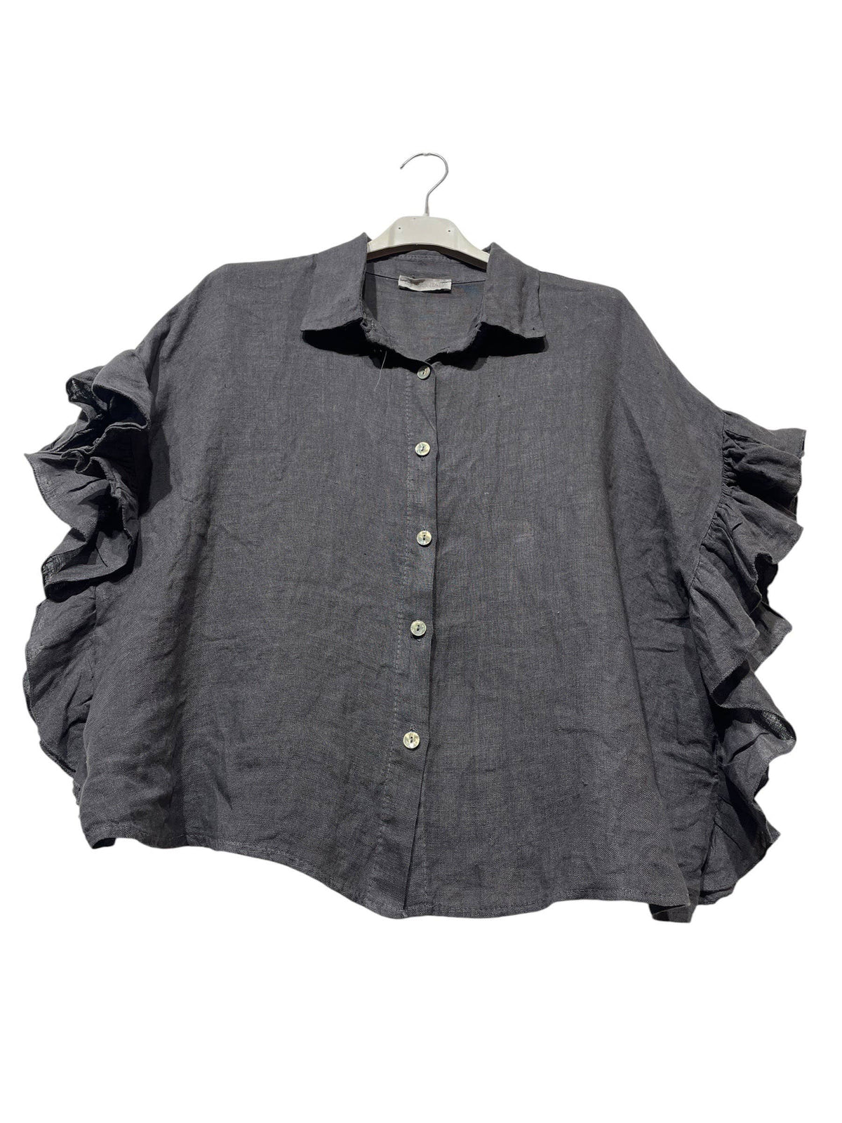 LINEN SHIRT WITH SIDE RUFFLES