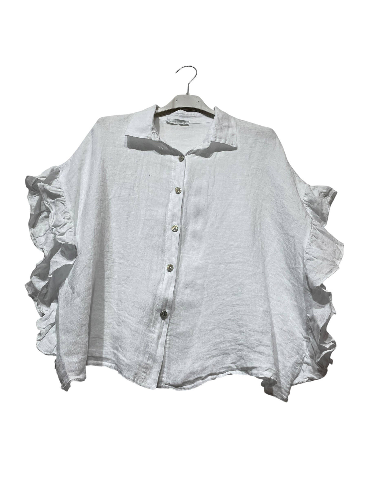 LINEN SHIRT WITH SIDE RUFFLES