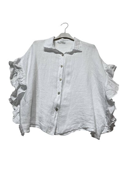 LINEN SHIRT WITH SIDE RUFFLES